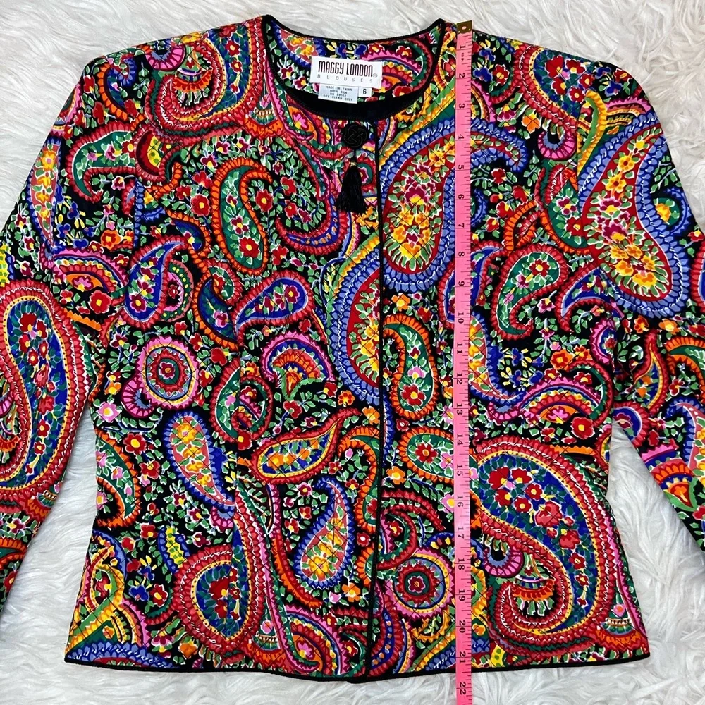 Women's‎ Maggy London 100% Silk Paisley Quilted Jacket With Corded Edging Size 6